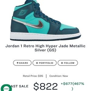 Jordan 1 Retro High Hyper Jade Metallic Silver